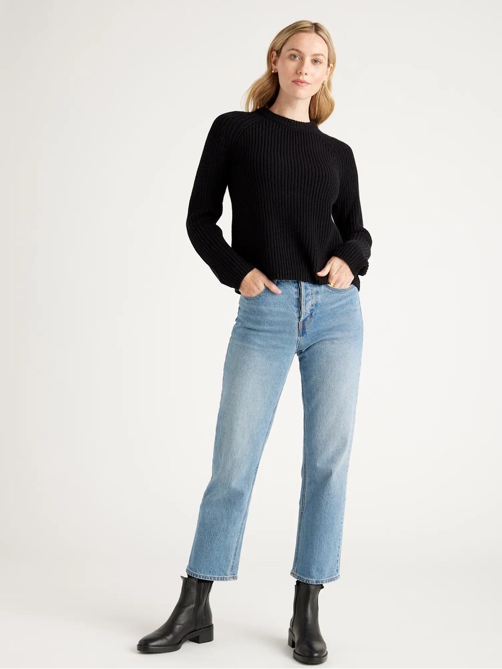 Quince Organic Cotton Fisherman Crew Neck Sweater Sz L Black